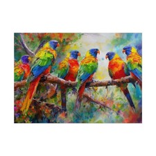 Group of Rainbow Lorikeets Australian Bird Oil Painting Print