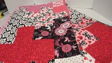 66" X 55" Reversable Quilt Blanket Valentine Themed Patchwork Other Side Print