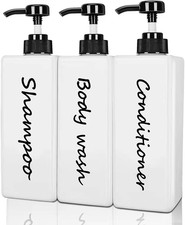 Shampoo Conditioner Body Wash Dispenser Set 3Pc Refillable Pump Bottles 21oz