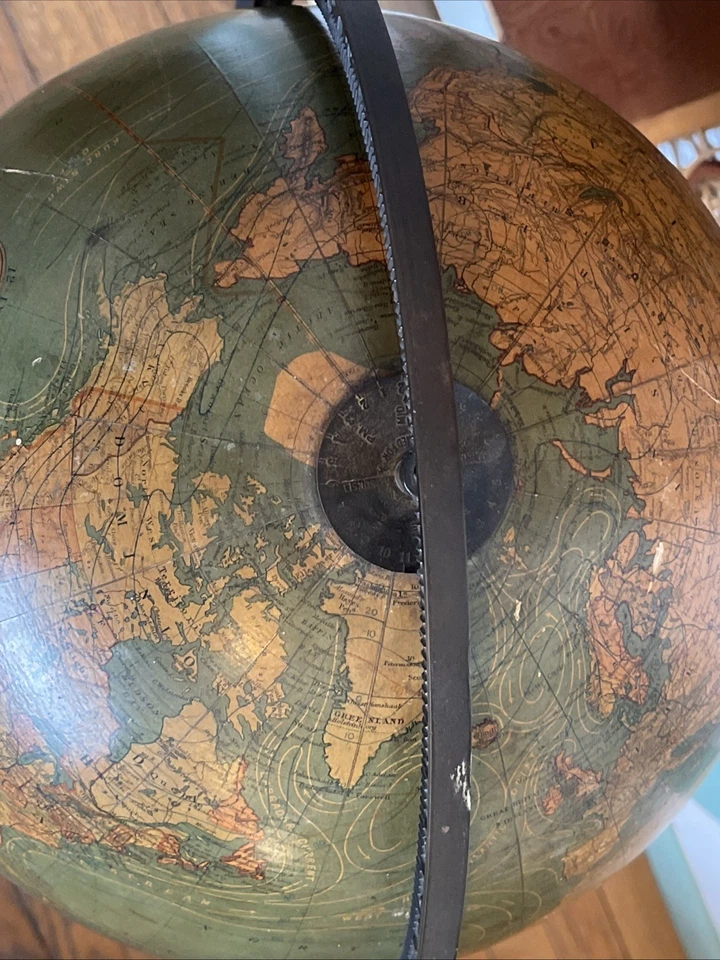 "Antiguo globo de piso terrestre de 12 pulgadas Johnston para soporte de madera Kittinger 36""" Foto 3 de 4