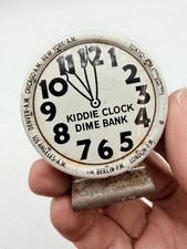 Vintage Kiddie Clock Dime Bank J.G. Crosetti Jeannette PA Tin Litho 1930s