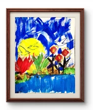 Aleph Original Art Landscape 14x11 Figurative Expressionist Painting On Paper