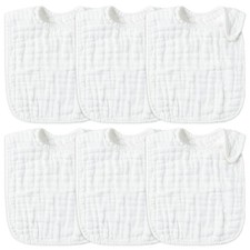 6Pcs Snap Muslin Cotton Baby Bibs White Adjustable Drool Bib with 6 Absorbent...