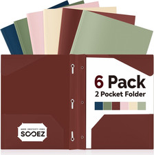Folders with Pockets and Prong, 6 Pack, Retro Colors, File Folders with Prongs,