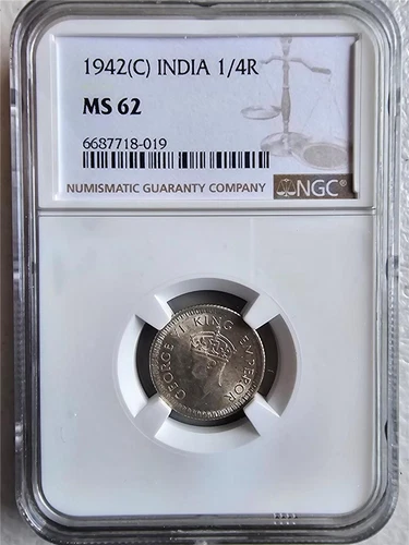 India 1/4 Rupee 1942C NGC MS 62