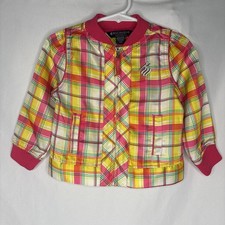 Vintage Rockawear Girls Classic 18 Mos Plaid Full Zip Jacket Pink Yellow Green