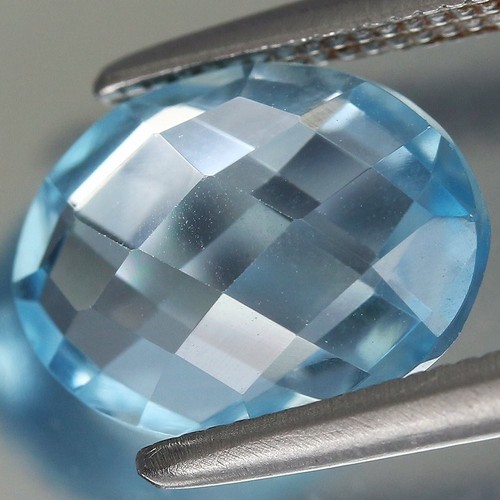 Natural Sky Blue Topaz Gemstone Brazil 2.18ct t.w 9x7mm Oval Checkerboard - Picture 2 of 4