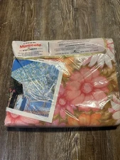 Vintage Cannon Monticello FULL Flat Sheet Aloha Style Pink Flower Retro Hippie 