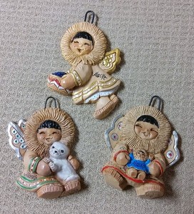 Eski Angels Alaska Native Girl Angel Christmas Ornaments Lot Of 3