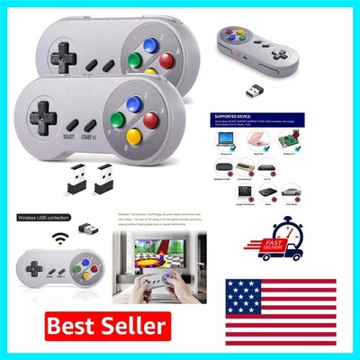Extended Battery Life Wireless SNES Controller Set - Two Multicolor USB Gamepads