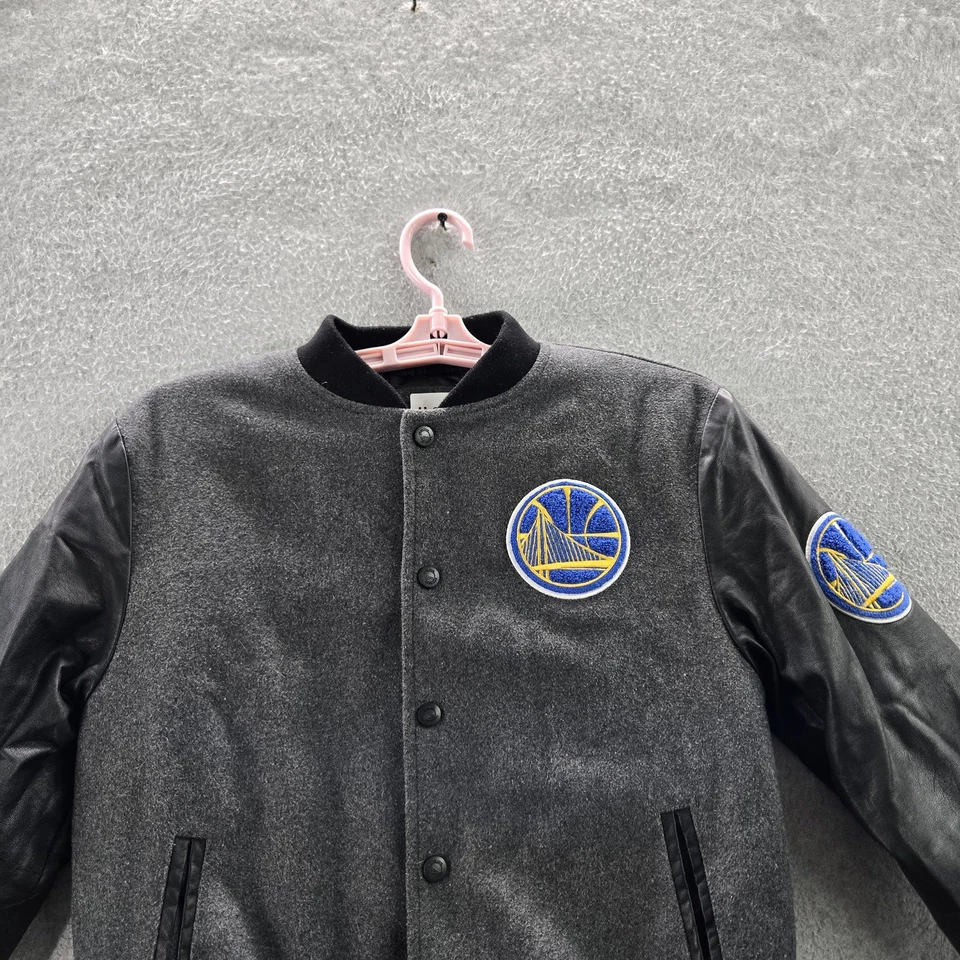Golden State Warriors Boy Jacket L (14-16) Gray Wool Varsity Letterman - Image 4 of 4