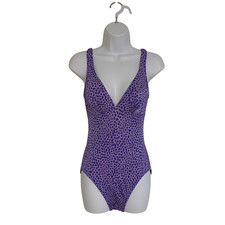 Vintage 90s Y2K High Cut One Piece Womens Size 8 Swimsuit Purple Leopard Print