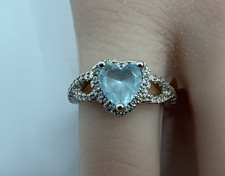 925 Sterling Silver Light Blue Heart CZ Halo Ring 2.6g Size 3  A745