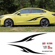 2Pcs 74.8'' Car Body Side Vinyl Decal Sports Racing Stripe Side Skirt Black