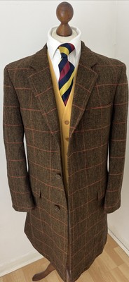 Samuel Windsor Tweed Mens Windowpane Check 100% Wool Overcoat Size