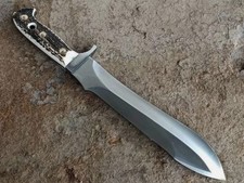 16" CUSTOM HAND MADE D2 STEEL HUNTING KNIFE BOWIE KNIFE WITH STAG HANDLE EDC