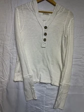 Free People We The Free White Hoodie Henley Thermal Top Medium