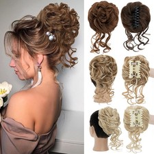 Natural Clip on in Messy Bun Hair Piece Extension Hair Claw Wedding Updo Cover