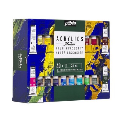 Pebeo Studio Acrylic Paint Set 40 x 20ml, High Viscosity, Assorted Colours