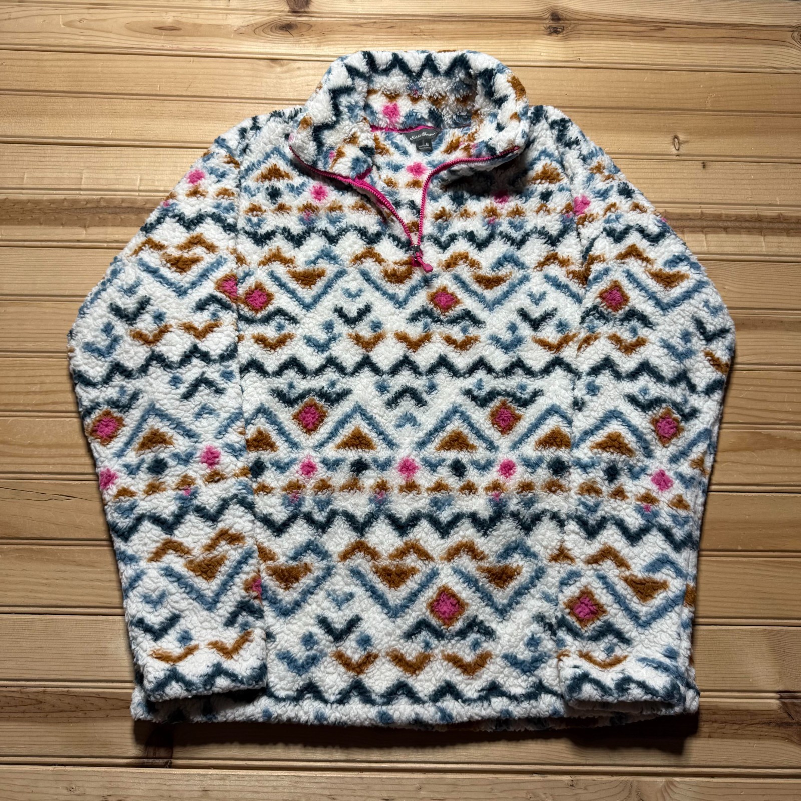 Vintage Y2K Eddie Bauer Aztec Sherpa Fleece Zip Mock Neck Pullover Jacket Medium