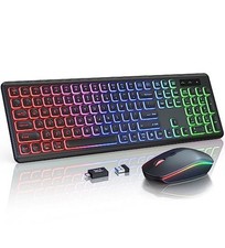 Wireless Keyboard and Mouse Combo - RGB Backlit, Rechargeable  Light up Letters