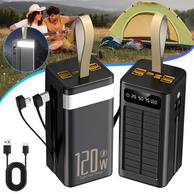 Portable Power Bank 70000mAh 120W Fast Charging Battery with 2 Built in Cables