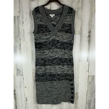 Cato Sweater Dress Size Small Black White Marled Stripe Sleeveless Button Accent