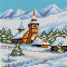 Orchidea Needlepoint canvas for halfstitch without yarn Winter Lanscape with ...