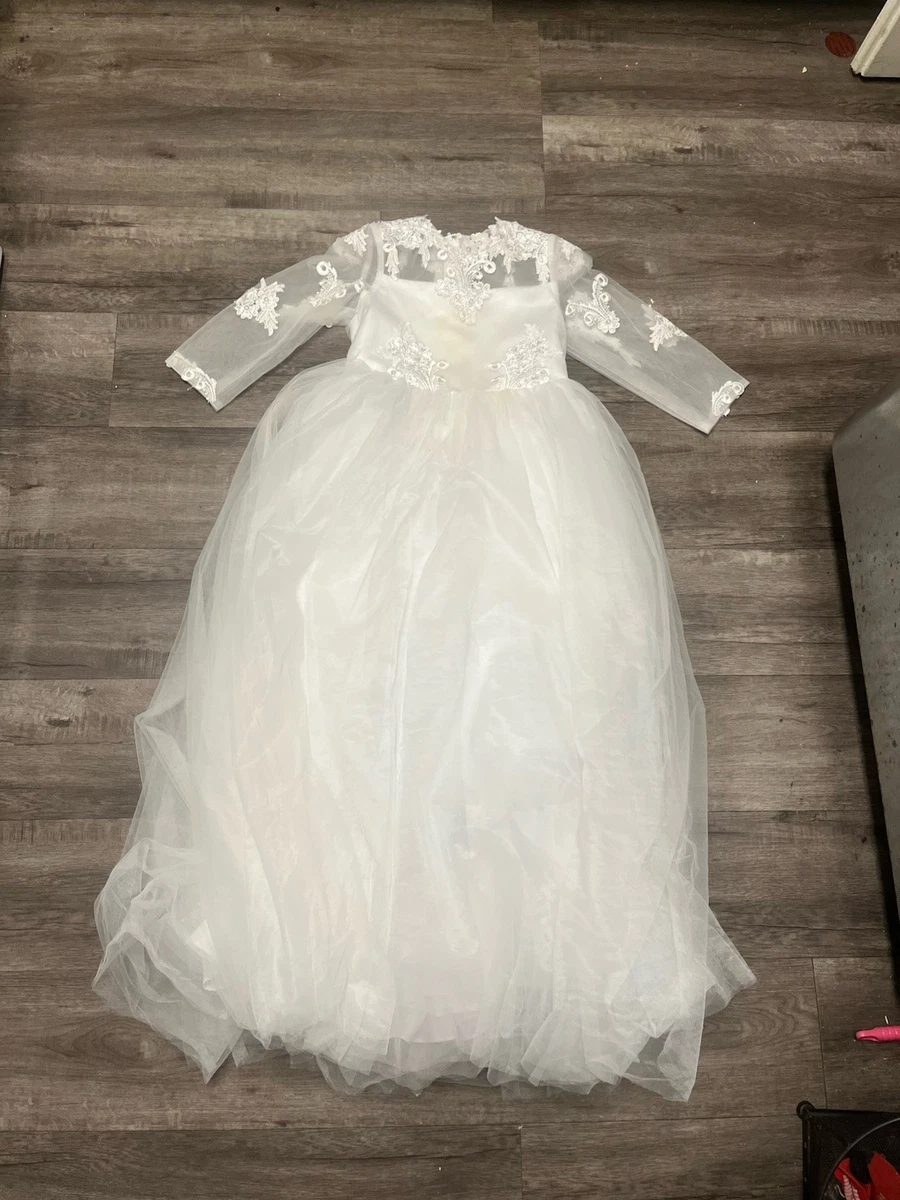 long sleeve 2 piece formal dress Elegant Baby Broken White Pattern Puff Sleeve Prom Dress Toddler Girl –  marryshe main image 0
