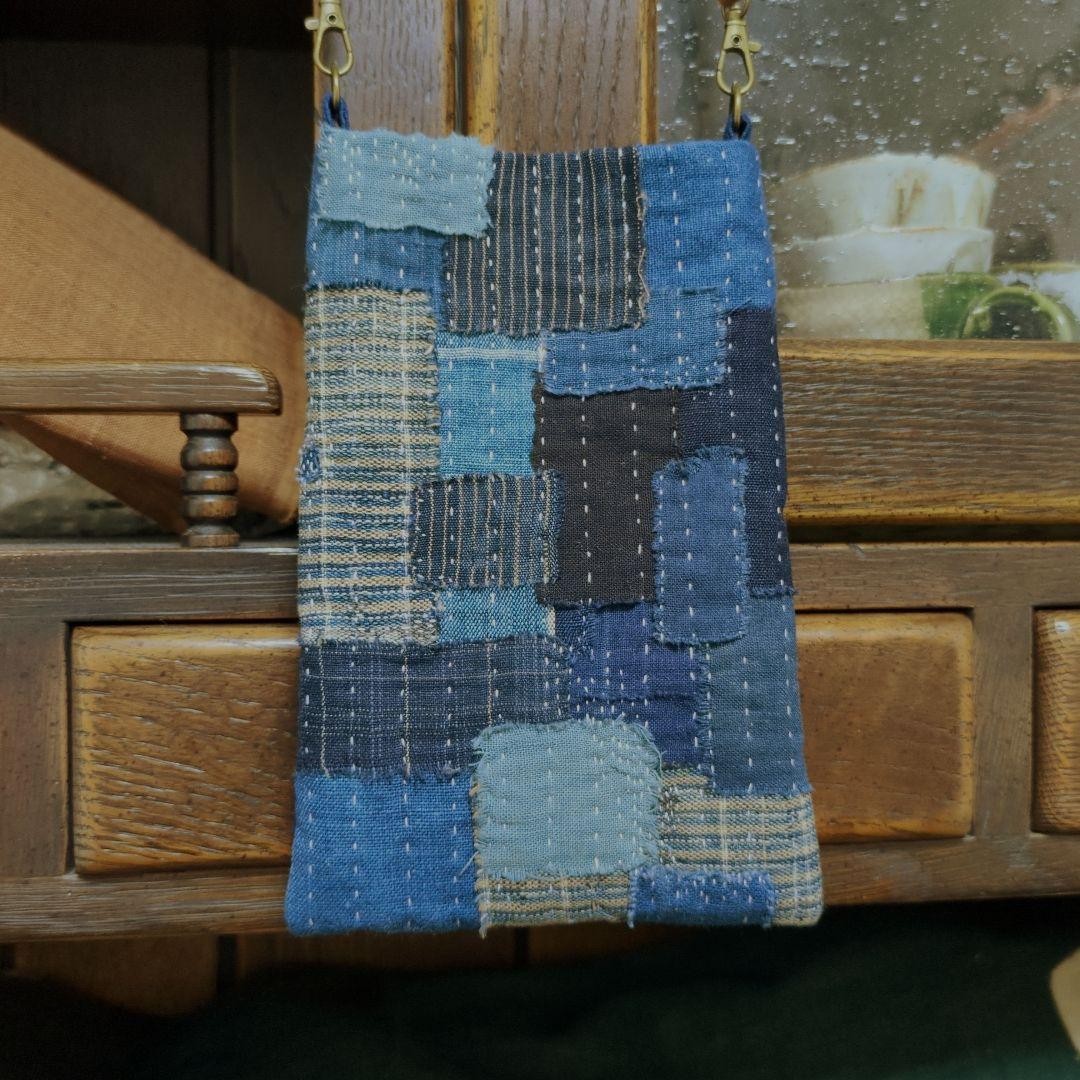 Used Japan BORO Old Japanese Cloth Smartphone Pouch Sashiko 