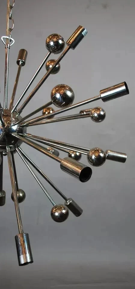 Mid Century Design chrome finish Chandelier 18 Light sputnik brass ceiling light - Image 3 of 4