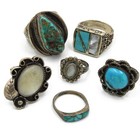 Southwest Sterling Turquoise MOP Rope Inlay Size 3-12.5 Rings Lot of 6 #S5483-2 — photo 1