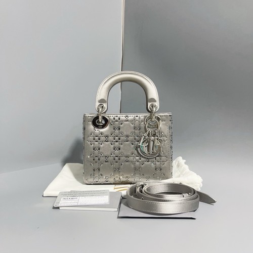 Authentic Pre-owned Dior Mini Lady Dior Silver Satin Strass Crystal bag