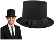 Tall Wool Felt Deluxe Black Top Hat Dickens Formal Victorian Tuxedo Costume