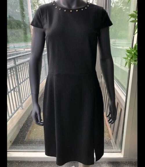 MICHAEL by Michael Kors Ponte Knit Cap Sleeve Dress Black Gold Rivets Size M