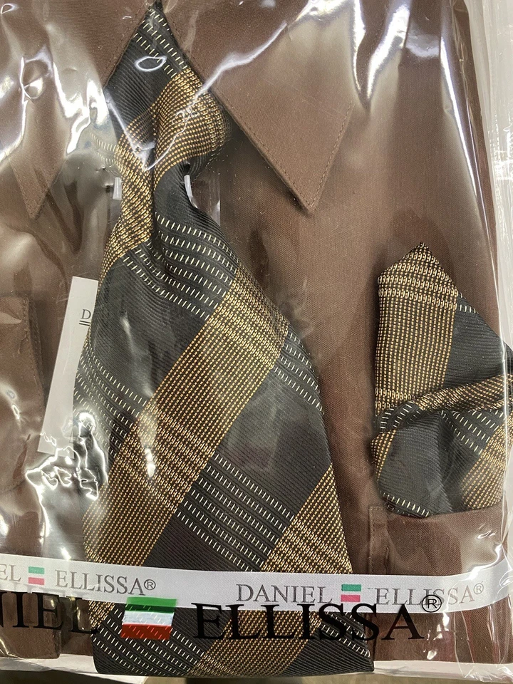 Camisa de vestir para hombre Daniel Ellissa DS3001 marrón oscuro convertible puño” Foto 4 de 4