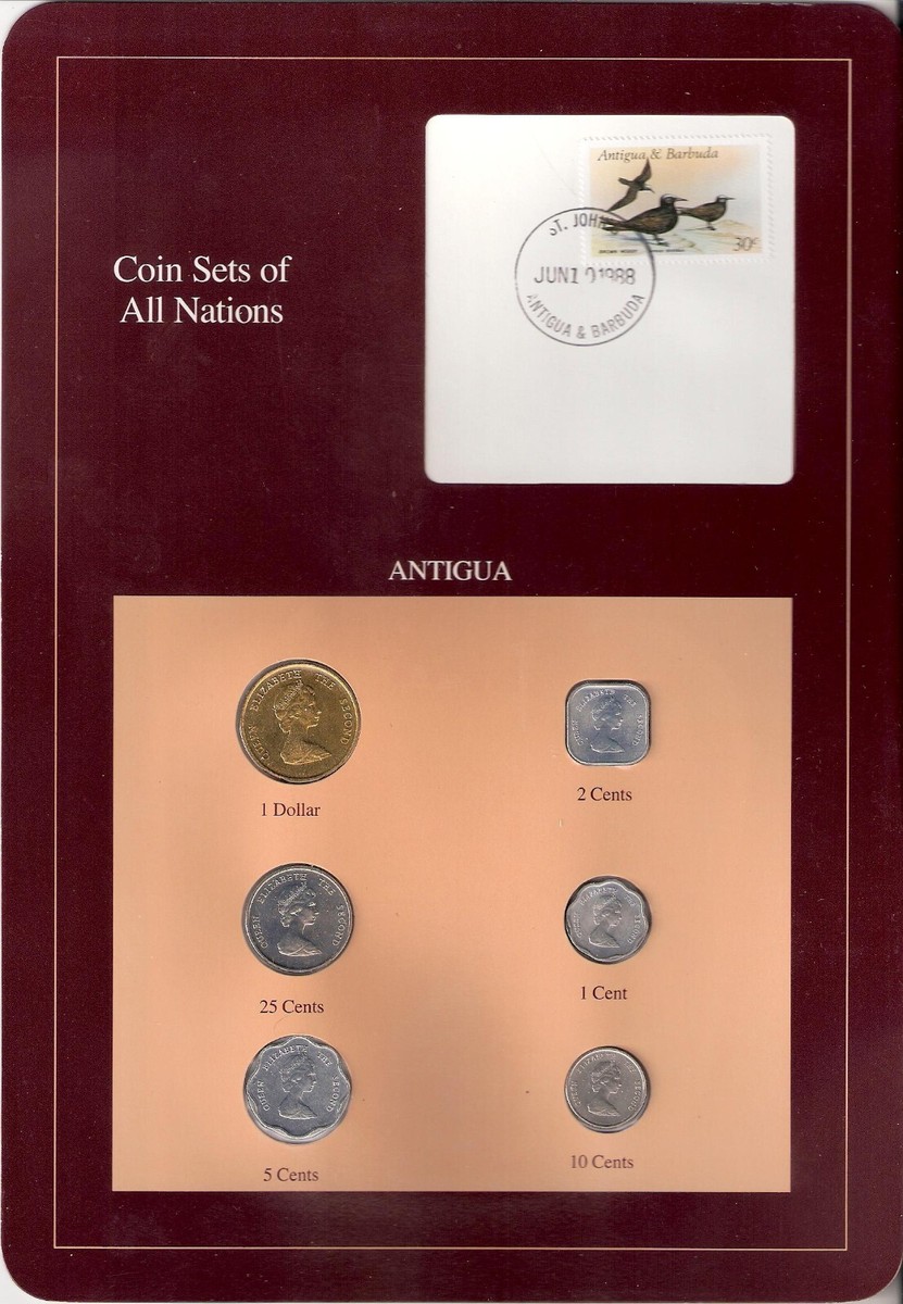 Antigua Coin Sets of All Nations 6 Coins set Postmarked 1988 Queen