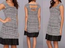 Nine West Black White Eyelet Trim Cotton Cut Out Back Pleated Dress ~ 10  M3020
