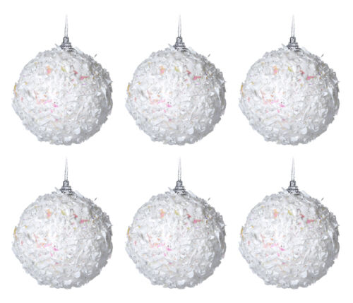 White Textured fleck Christmas Tree Baubles Decorations - Set of 6 - Picture 1 of 2