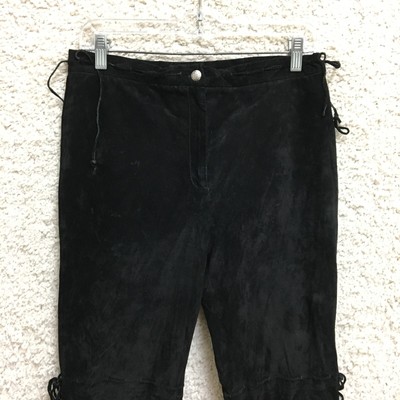 VINTAGE LRL Ralph Lauren Pants 8 Womens Black Leather Suede 