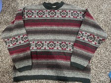 WoolRich Size Large Wool Sweater Made In Usa Patterned Brown Red Gray