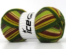(1) 100 Gr Smart Sock Yarn Ice 80081 Green Brick Gold Mauve Superwash Wool Nylon