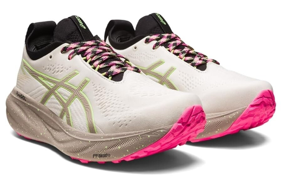 Zapatos de trail Gel-Nimbus 25 para mujer ASICS, baño natural/verde lima, talla 11,5