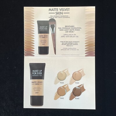  MAKE UP FOR EVER Matte Velvet Foundation Card Sampler 4 Shades New