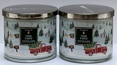 2x Bath & Body Works TREE FARM 3-Wick Pine Cedar Apple Scented Candle  14.5 oz
