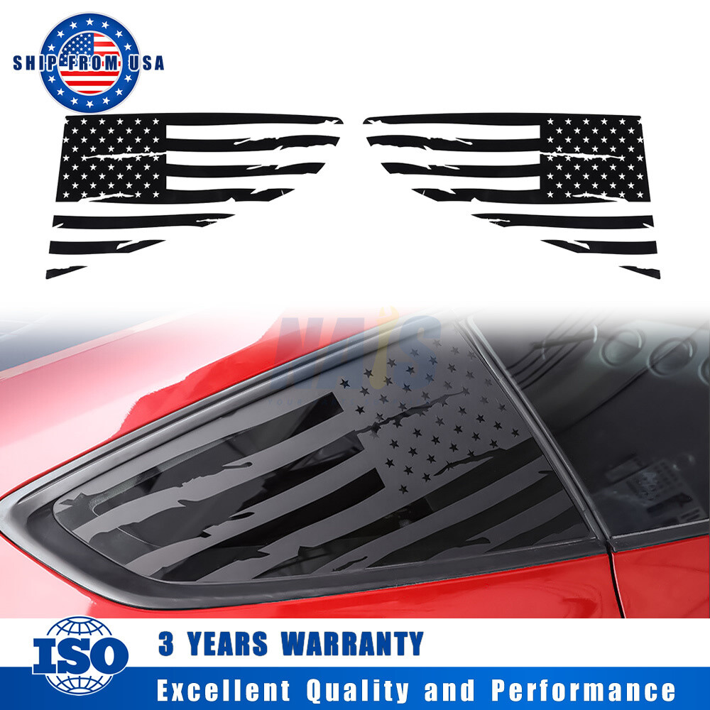For Ford Mustang 2015+ Black Distressed US Flag Rear Window Decal Trim Sticker