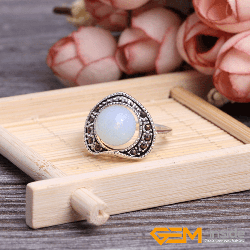 Natural Gemstone Charms Rings Jewelry Tibetan Silver Marcasite Women Gift 6#-8# - Picture 38 of 43