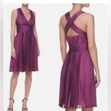 HALSTON H HERITAGE PURPLE CROSS ACCORDION PLEATED MINI DRESS SIZE 8