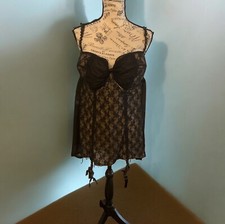 Cacique Black Lace with Gold Flower Nightie Lingerie Women's 22/24 -