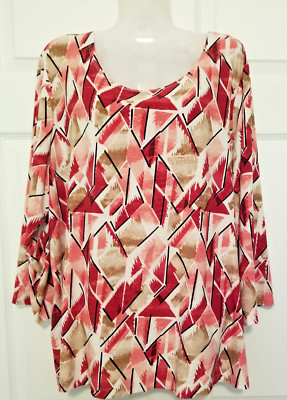 Women's Top Abstract Design Multicolor Textured Liquid Knit 3/4 Sleeve Size 2X 